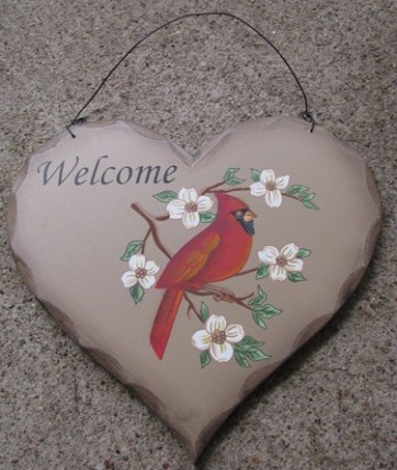 HP4 - Welcome Red Cardinal wood heart HP4 - Welcome Red Cardinal wood heart