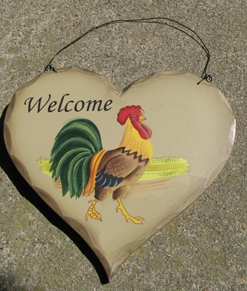 Primitive Wood Rooster Heart HP8-Rooster  Primitive Wood Rooster Heart HP8-Rooster