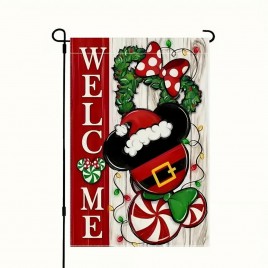 RV199900 Christmas Garden Flag - Santa Candy Cane Wreath, Double-Sided