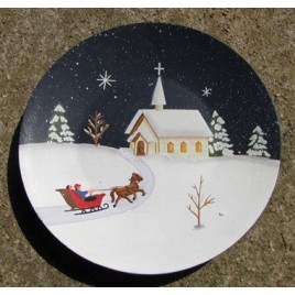 Primitive Wood Plate NEW13 - Church Winter Scence Primitive Wood Plate NEW13 - Church Winter Scence
