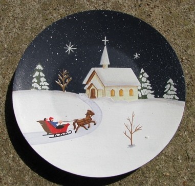 Primitive Wood Plate NEW13 - Church Winter Scence Primitive Wood Plate NEW13 - Church Winter Scence