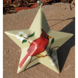 OR-214 Red Cardinal Metal Star Christmas Ornament 