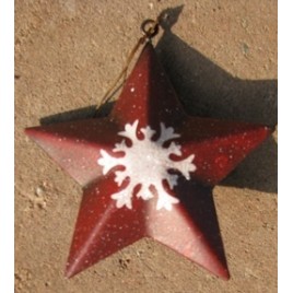 OR-504 Red Star With Snowflake Metal Christmas Ornament