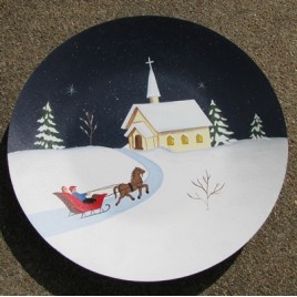 Wood Plate - Winter Church Scene  