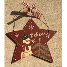 Primitive Wood 74704RB - Burgundy Believe Snowman Christmas Ornament 