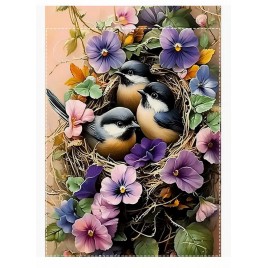 RD734931 Spring Robins in a birds nest Garden Flag, Double-Sided,