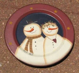 RPS9 - Mr & Mrs Snowman wood plate