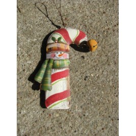 OR-508 Snowman Candy Cane Metal Ornament 