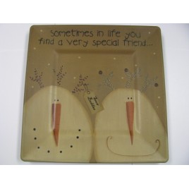 Primitive Wood Snowman Plate 31492F-Snowman Friend  