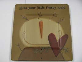 Primitive Wood Snowman Plate 31492B-Bless Your little frosty hearts
