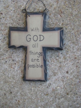  Primitive Wood Mini Cross WD801 - With God  all things are Possible  