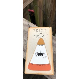 12CC Trick or Treat Spider on Candy Corn wood sign  12CC Trick or Treat Spider on Candy Corn wood sign