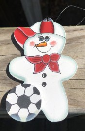 WD1058 - Soccer Snowman wood ornament 