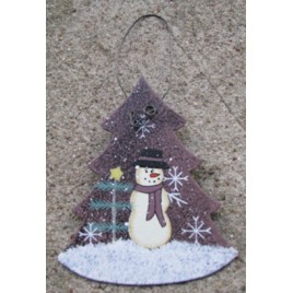 1102 - Metal Tree Snowman Ornament 
