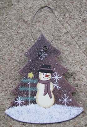 1102 - Metal Tree Snowman Ornament 
