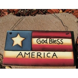 Patriotic Decor 217 - God Bless America Flag Wood Sign 