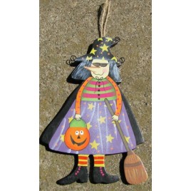 1244 - Wood Witch with Pumpkin and Broom