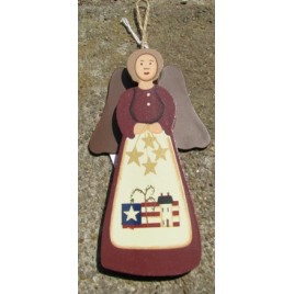 WD1392 - Wood Maroon Angel with Flag and metal wings WD1392 - Wood Maroon Angel with Flag and metal wings