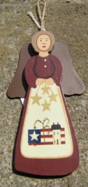 WD1392 - Wood Maroon Angel with Flag and metal wings 