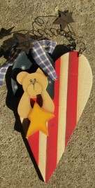 2035- Bear on Patriotic wood Heart 