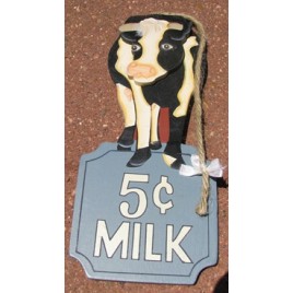 WD328- Milk 5 cents wood cow sign  WD328- Milk 5 cents wood cow sign
