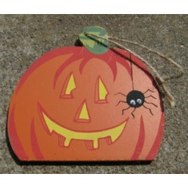 WD46- Wood Pumpkin with Spider    WD46- Wood Pumpkin with Spider
