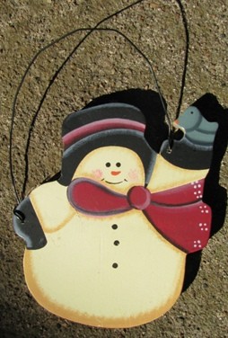 56 - Snowman with Bird wood ornament 56 - Snowman with Bird wood ornament