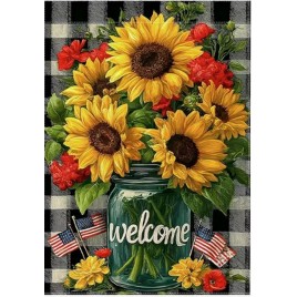 81MQ45478G Buffalo Pattern Sunflower American Flag Garden Flag