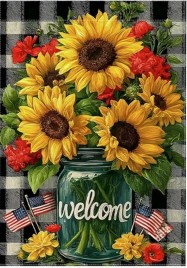 81MQ45478G Buffalo Pattern Sunflower American Flag Garden Flag